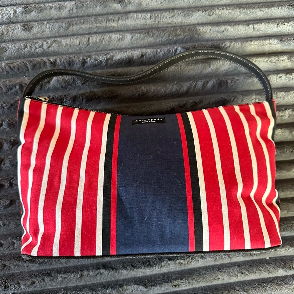 Kate Spade NY Red & Navy Striped Canvas Shoulder Bag